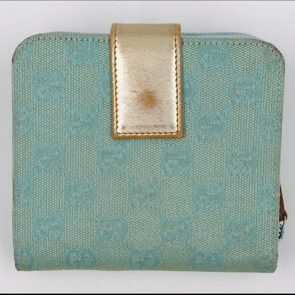 Gucci GG canvas mint green and gold leather wallet - Picture 4 of 13